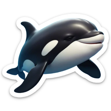 Meme-Worthy Cute Sleeping orca Portrait Emoji, Head resting peacefully with a contented smile, showcasing a smooth black-and-white body with gently drooping fins and eyes softly closed in serene slumber, Simplified yet adorably endearing features, highly detailed, glowing with a soft, drowsy deep-sea light, high shine, relaxed and utterly lovable, stylized with an air of playful oceanic laziness, soft glowing outline, capturing the essence of a sleeping orca that feels destined to become the next viral icon of adorable marine rest! sticker