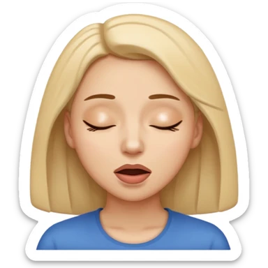 woman sighing, eyes closed, sigh coming from mouth, simple design, iPhone emoji style sticker