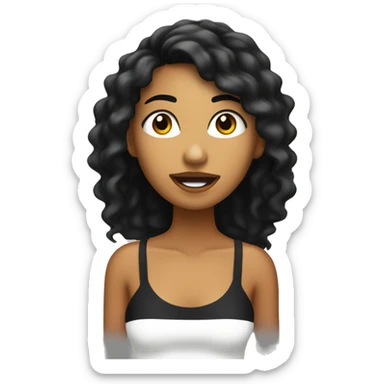 Chica con cabello largo negro ojos negros piel blanca y cantando sticker