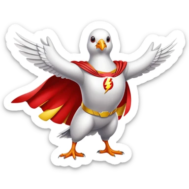 white pigeon wearing Flash superhero costume sticker