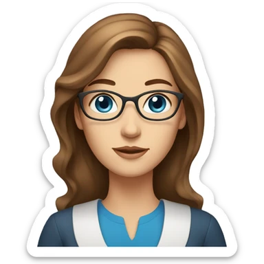 Woman,long brown hair, blue eyes, teacher sticker