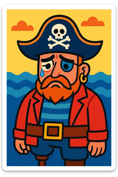 sad pirate, vibrant cartoon style sticker