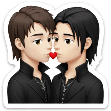 Goth Boys, one goth boy pale with brown hair the other a goth boy tan with long black hair, kissing sticker
