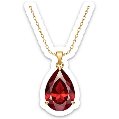 shimmering red garnet pendant wrapped in a magical aura, suspended from a delicate gold chain sticker
