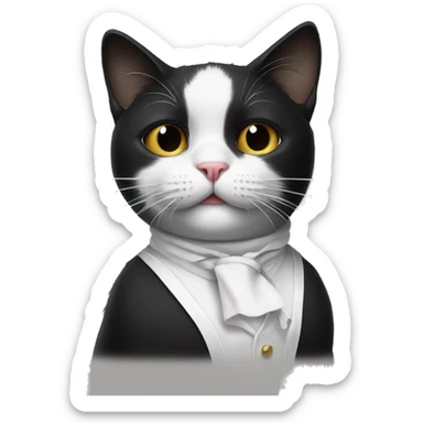 Black and white cat with white bib smoking a cigar sticker