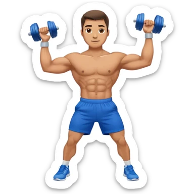 man with blue shorts doing side-lateral raise (T pose) with light dumbbells sticker