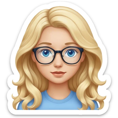A pretty blonde girl with long and wavy at the bottom with blue eyes and glasses sticker