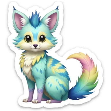 Feral Rare Fantasy pastel tropical Vernid-Trico-species by LiLaiRa, random markings, tufted tail, tufted ears, full body sticker