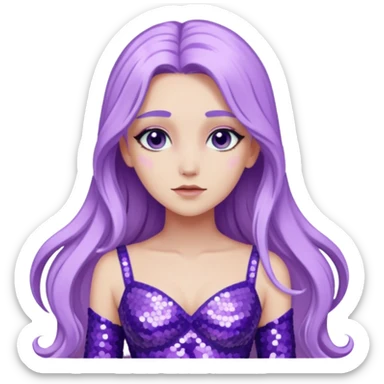 Aphrodite from Lore Olympus with long lavender hair, lavender sequin outfit sticker