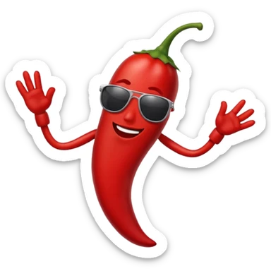 A chili pepper, with legs, arms, and a face. It can be seen wearing sunglasses sticker