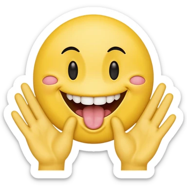 Hands spreading open while a smiley face with its tongue out is in the middle sticker