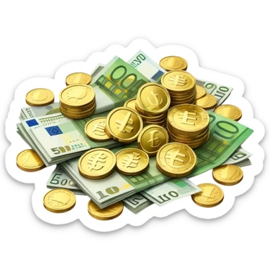 pile of euro coins and euro bank notes sticker