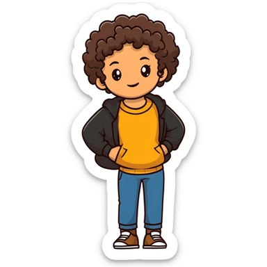 tan teenager with curly dark brown hair sticker