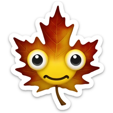 a classic yellow emoji happy face where on the eyes place has red maple leafs  sticker