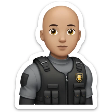 black soldier bald head in black bulletproof vest sticker