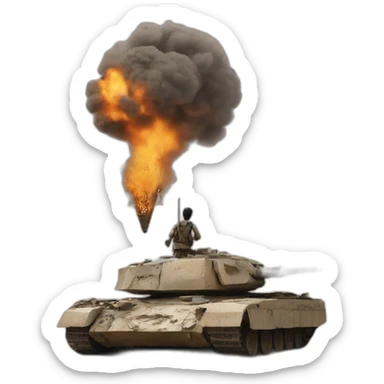 A destroyed tank with an Arab fighter above it sticker