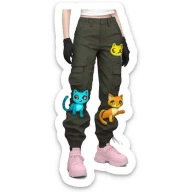Edgy Shy Anthro cool pretty colorful dark cat-fursona techwear cargo pants sticker