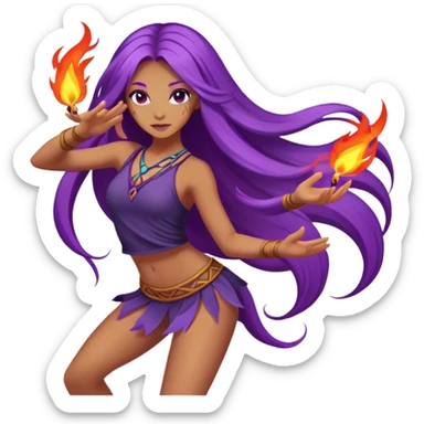 Poi fire dance, girl with long purple hair sticker