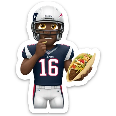 someone wearing an nfl football texans jersey who is holding a taco in his hand sticker