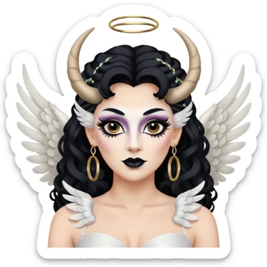 Drag queen with angel wings and ram horns sticker