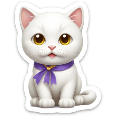 White cat cute with ribbon sticker