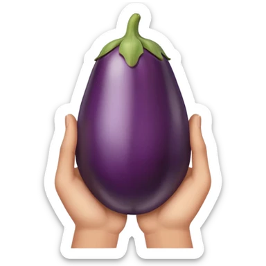 Brown hands holding an eggplant sticker