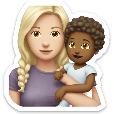 little white girl with baby son plushy sticker