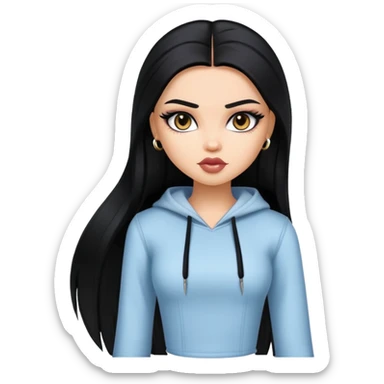 pretty bratz baddie, straight long hair, light skin, dark black hair sticker