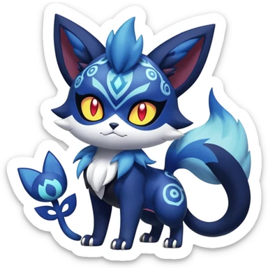 Shiny Evil mExotic Badass Colorful Ethereal Royal Mysterious Gothic Meowstic-Zorua-Litten-Noibat-Pokémon-Fakémon-hybrid-creature (full body) with random pattern-markings sticker