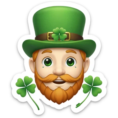 créer un emoji farfadet en noir et blanc, en traçant que les contours, sans pot de pièces dans la main et avec un trèfle à 4 feuilles sur le chapeau sticker