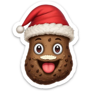 A piece of poop with a Christmas hat on it sticker
