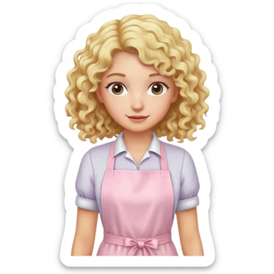 Blonde curl long hair lady with a light pink apron  sticker