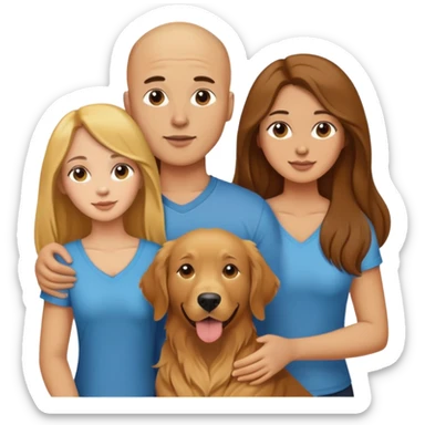 Young Bald man and long brown hair woman with golden retriever  sticker