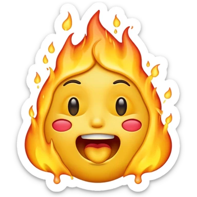Generate an emoji that is on fire, with a synical laugh, but also crying and melting at the same time with a sad mouth.  sticker