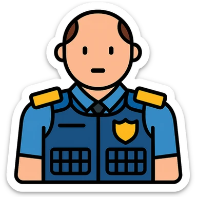 Enhance the vigilante's uniform with visible protections, a bulletproof vest, and security details. The character should have little hair. Transparent background. sticker