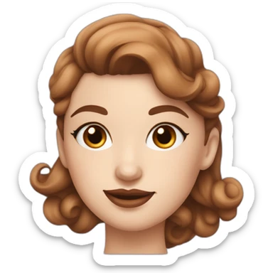 a white skin girl with brown wavy square cut hair, with a pinup style sticker