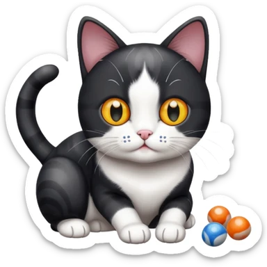 Black and white cat playing with marbles sticker