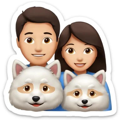 Brunettte asian couple with a Samoyed  sticker