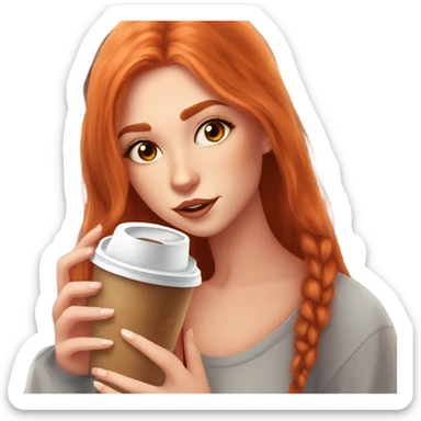 Beautiful fair skin long orange red hair girl brown eyes fair skin girly beautiful drinking ice coffee clean white beautiful sticker