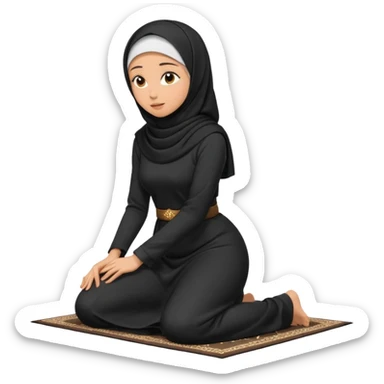 Woman Kneeling for Islamic prayer side view face touching the floor sticker