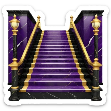 Luxurious black marble hallway stairs with gold and white accents  with with violet accents sticker