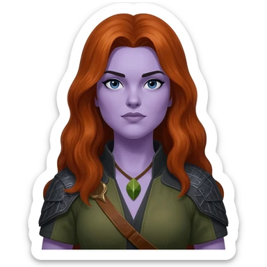 woman with long auburn hair and pale lavender skin. She is a hunter. sticker