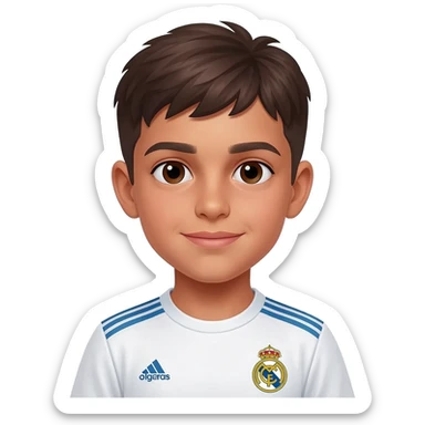 garçon métisse algérien 12 ans brun cheveux mi courts avec maillot réal Madrid sticker
