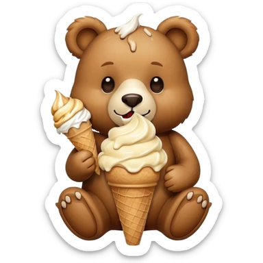 Teddy bear eating ice cream sticker
