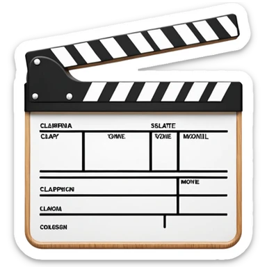 minimalist film clapperboard, simple movie slate with clear black and white design, classic cinema clapper sticker
