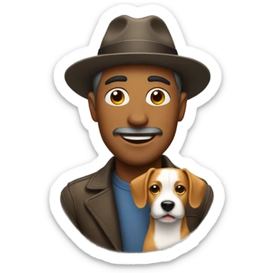 Man with Dog wearing hat sticker