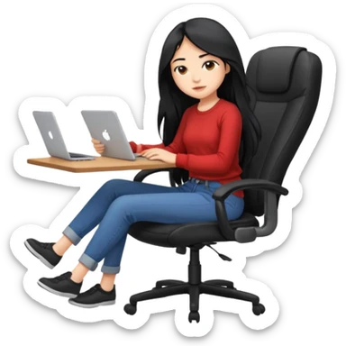 girl that is moving in their chair of work but its not disable just lazy with black long hair and skin a bit latin  sticker