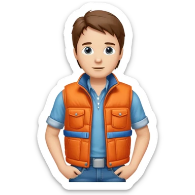 Marty McFly with orange vest and jeans sticker