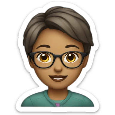 girl with short hair and glasses with laptop sticker
