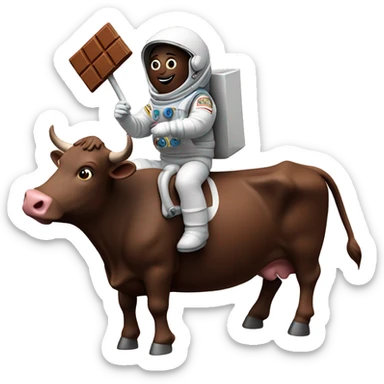 chocolate bar riding a cow in space and they are wearing suede boots sticker